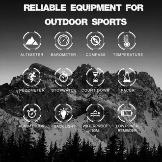North Edge Apache 46 outdoor-watch feature graphic showing compass, altimeter, barometer and more