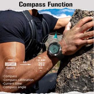 North Edge Apache D watch compass mode shown on an outdoor climber’s wrist
