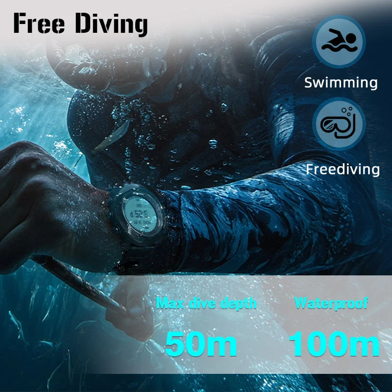 North Edge Apache D freediving watch shown on a diver underwater